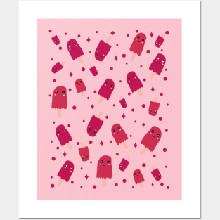 Raspberry sorbet Kawaii Sweet Raspberry Sorbet Time pattern Posters and Art